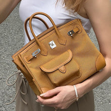 Load image into Gallery viewer, Inspired Berkin Bag Toile Canvas Swift Leather Handbags | Automatic 20% OFF at Checkout