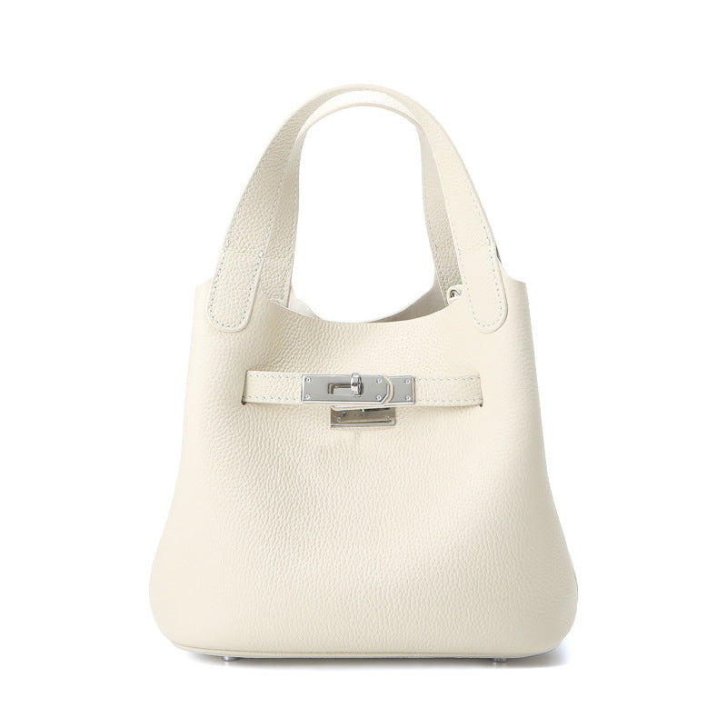 Top Grain Togo Leather Small Handbag Shoulder Bag Silver Hardware