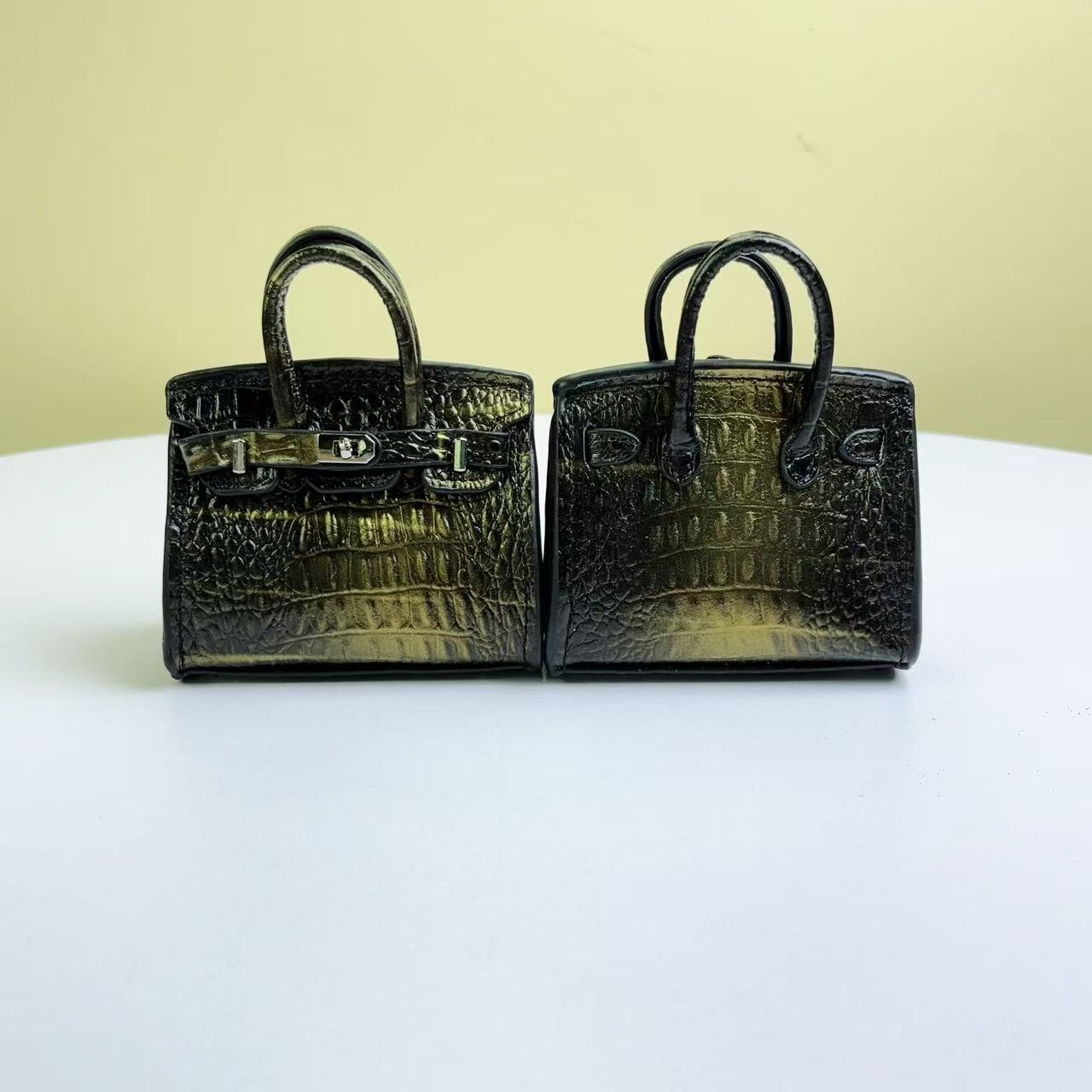 Inspired Mini Burkin Bag Charm Crocodile Pattern Real Leather Earphone Storage Bag