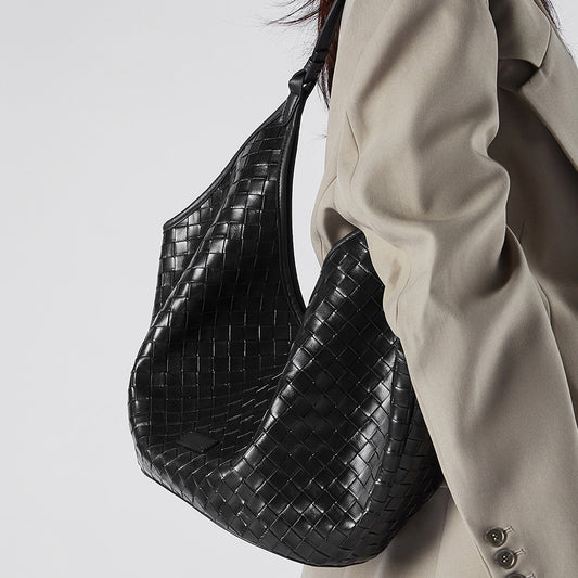 Large Capacity Woven Leather Underarm Bag for Daily Commute
