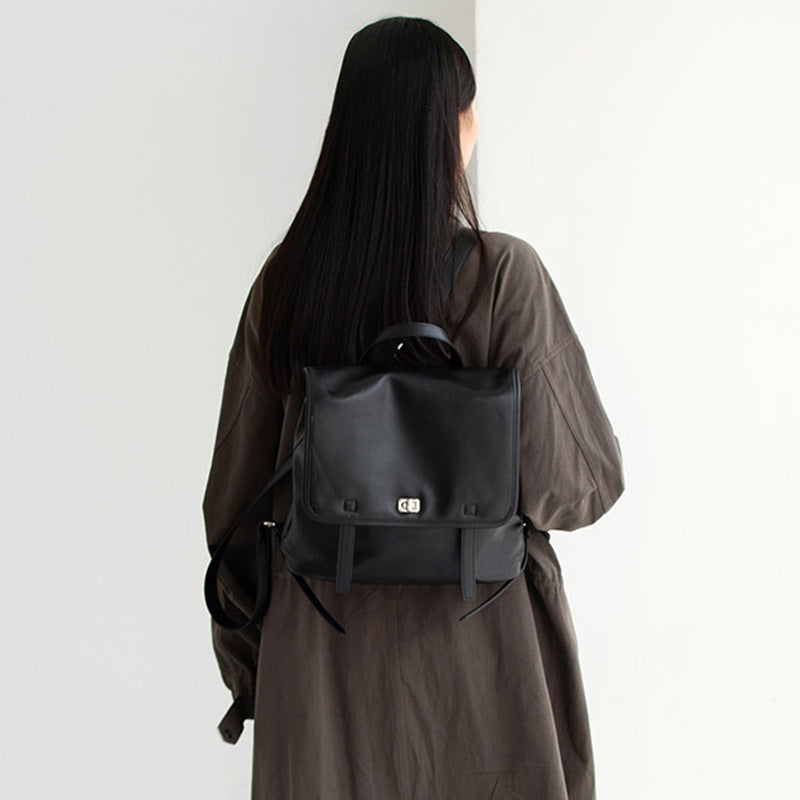 Minimalist Genuine Leather Backpack - Chic Laptop Commuter Bag