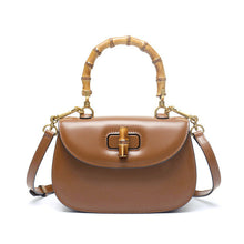 Load image into Gallery viewer, Genuine Leather Inspired Retro Bamboo Top Handle Mini Bag