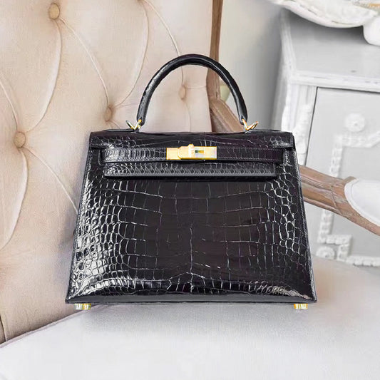 Inspired Mini Kelli 20 Croc Embossed Leather Chain Bag Golden Hardware