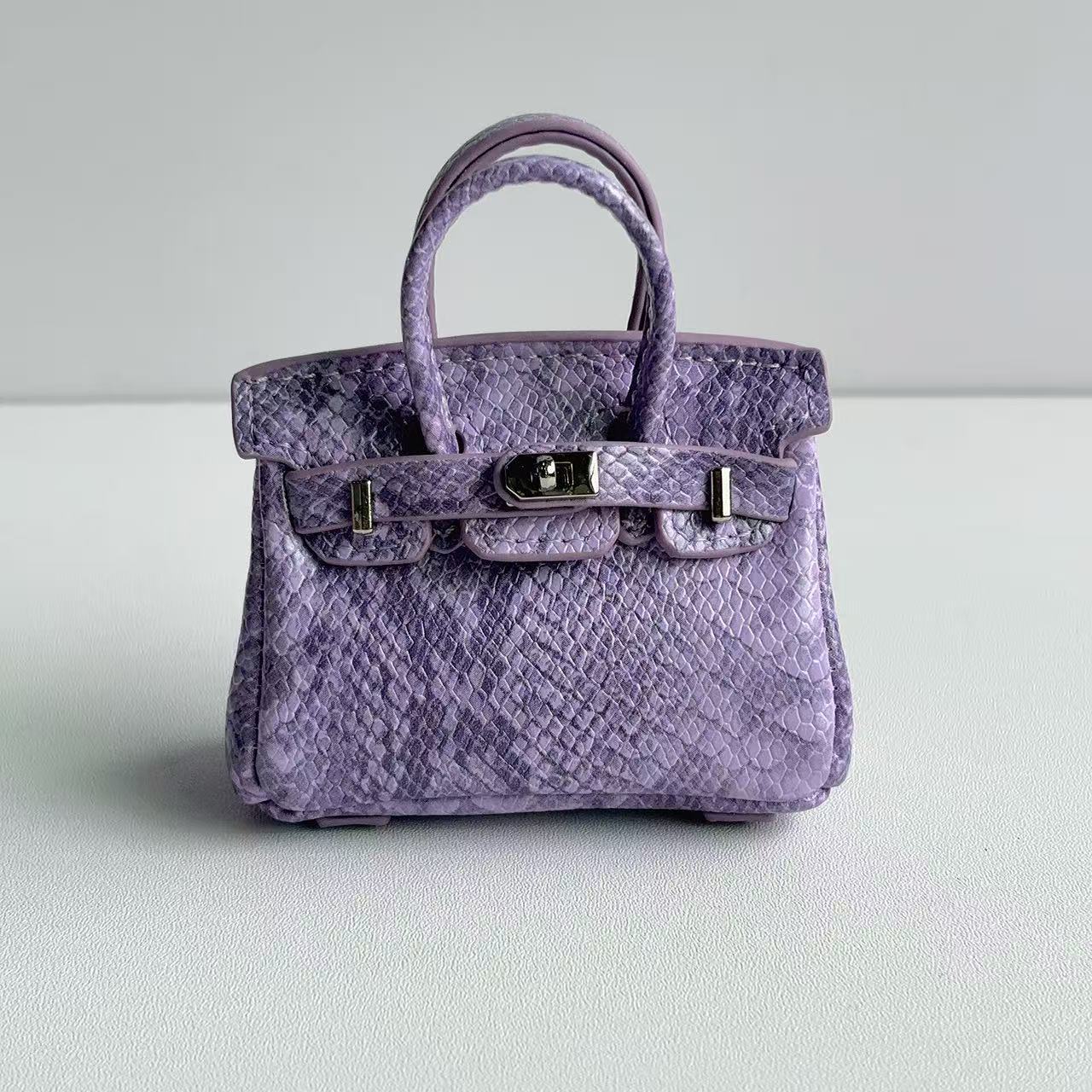 Inspired Mini Burkin Handbag Charm Snakeskin textured Glossy Leather Earphone Storage Bag
