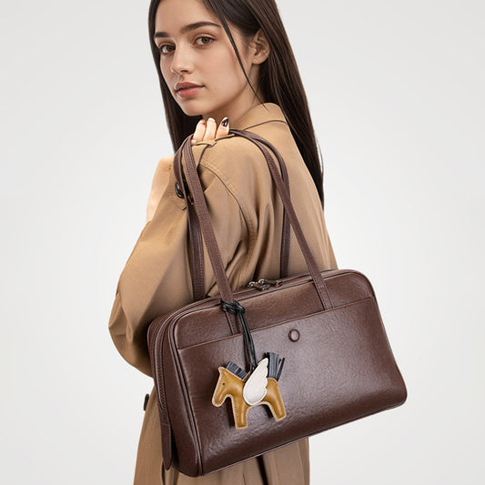Top Grain Leather Boston Bag Large Capacity Laptop Bag