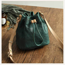 Load image into Gallery viewer, Drawstring Retro Vegetable Tanned Leather Bucket Bags Woman Genuine Leather Bag