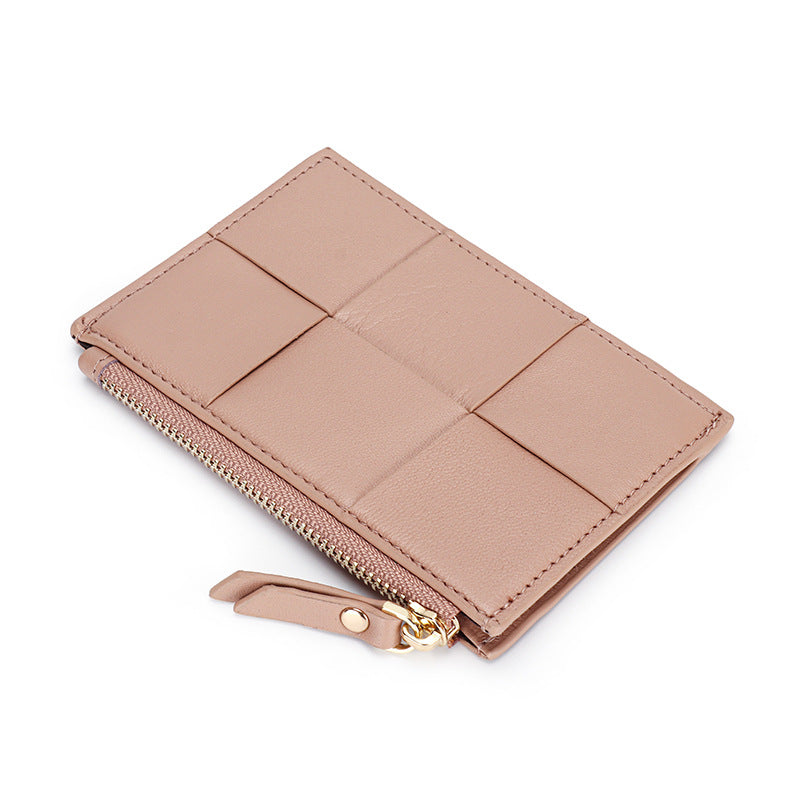 Sheep Leather Woven Slim Wallet Purse