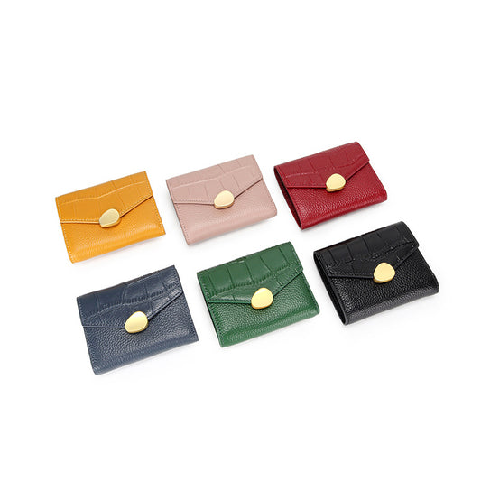 Crocodile Pattern Top Grain Leather Short Wallet Purse