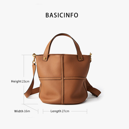 Premium Full Grain Leather Bucket Bag - Minimalist Daily Tote