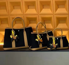 Load image into Gallery viewer, Canvas & Leather Inspired Garden Party Bag Contrast Color Handbags for Woman