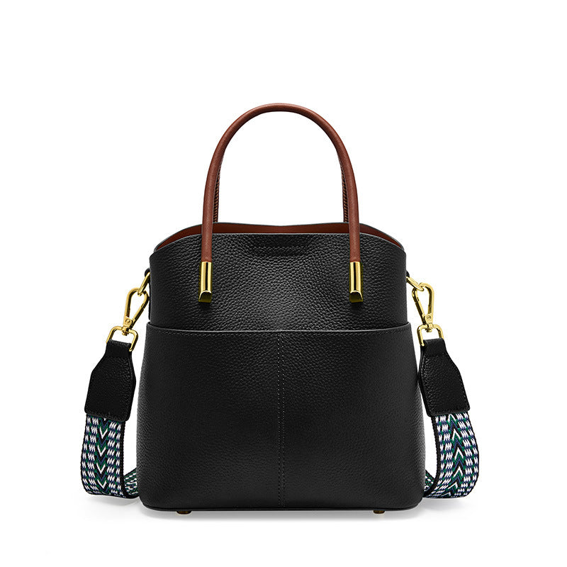 Pebbled Top Grain Leather Bucket Bag Crossbody Bag – HANDSEWGIFT display picture 1