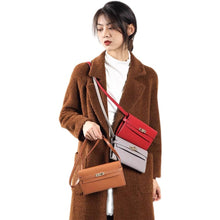 Load image into Gallery viewer, Handmade Crossbody Leather Purse in Red & Brown & Grey | Red Leather Wallet Purse for Women Inspired Designer Kelly to Go Wallet - POPSEWINGâą