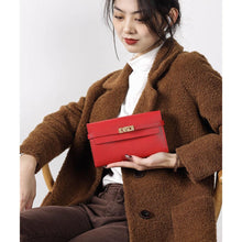 Load image into Gallery viewer, DIY Leather Wallet Kit | Red Leather Wallet Purse for Women Inspired Designer Kelly to Go Wallet - POPSEWINGâą