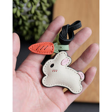 Load image into Gallery viewer, Goatskin Leather Charm Bunny Keychain | Small Leather Projects - POPSEWING®