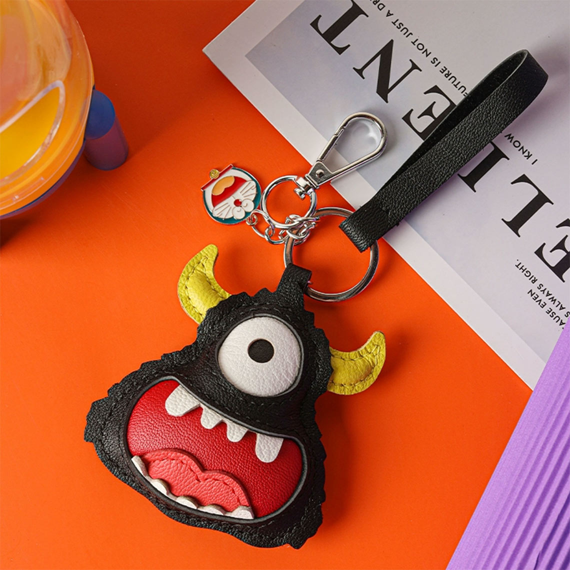 Black Leather Monster Keychain Cute Design - POPSEWING®