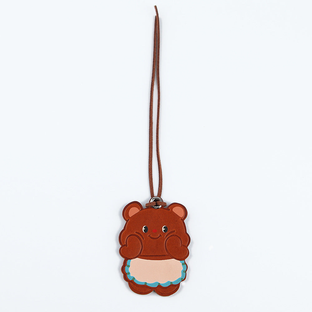Vegetable Tanned Leather Cute Bear Charm