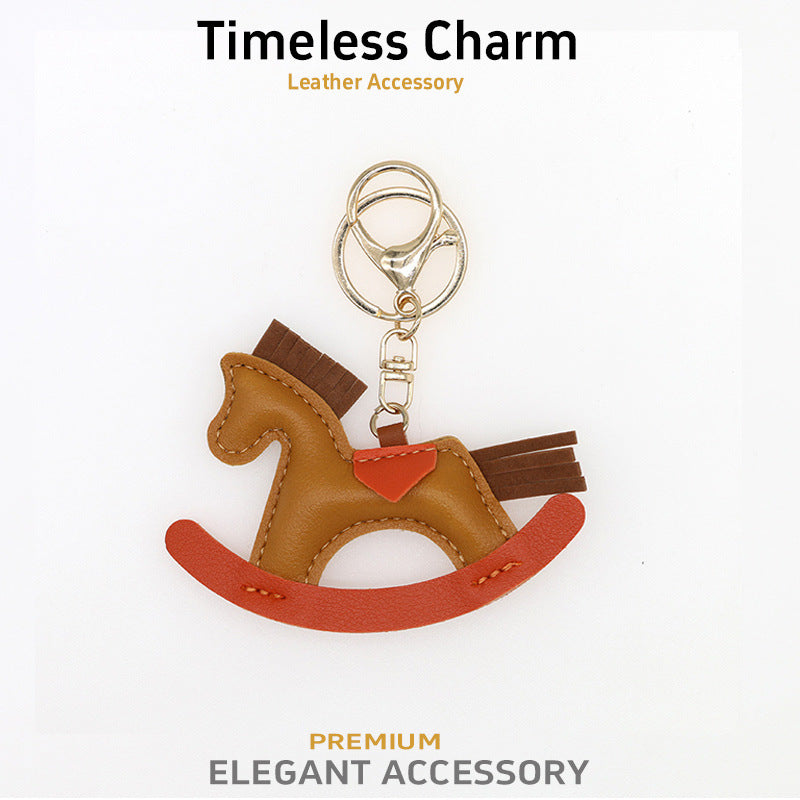 Cartoon Rocking Horse Bag Charm Faux Leather Keychain Pendant