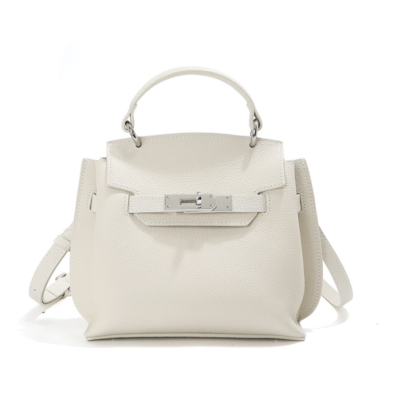 Minimalist Shoulder Bag Top Grain Leather Handbag in Silver Hardware