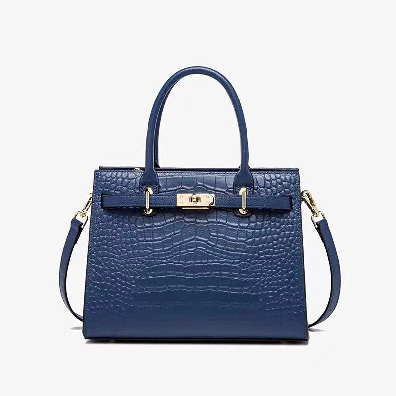 Croc-Embossed Genuine Leather Tote - Elegant Top-Handle Satchel Bag for Women