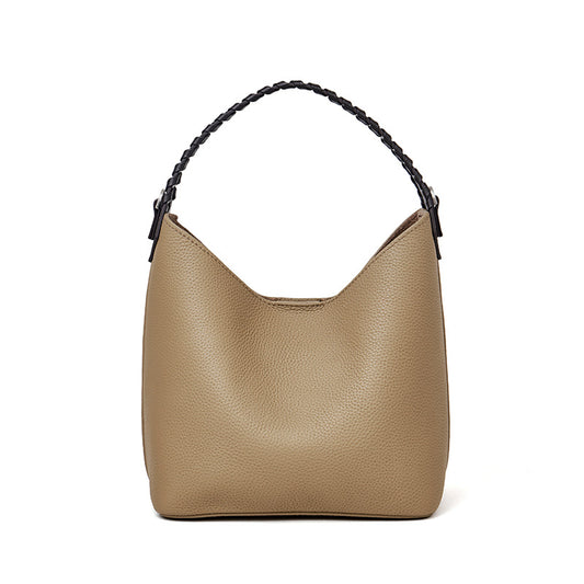 Premium Soft Top Grain Leather Bucket Bag - Minimalist Hobo Tote with Inner Pouch