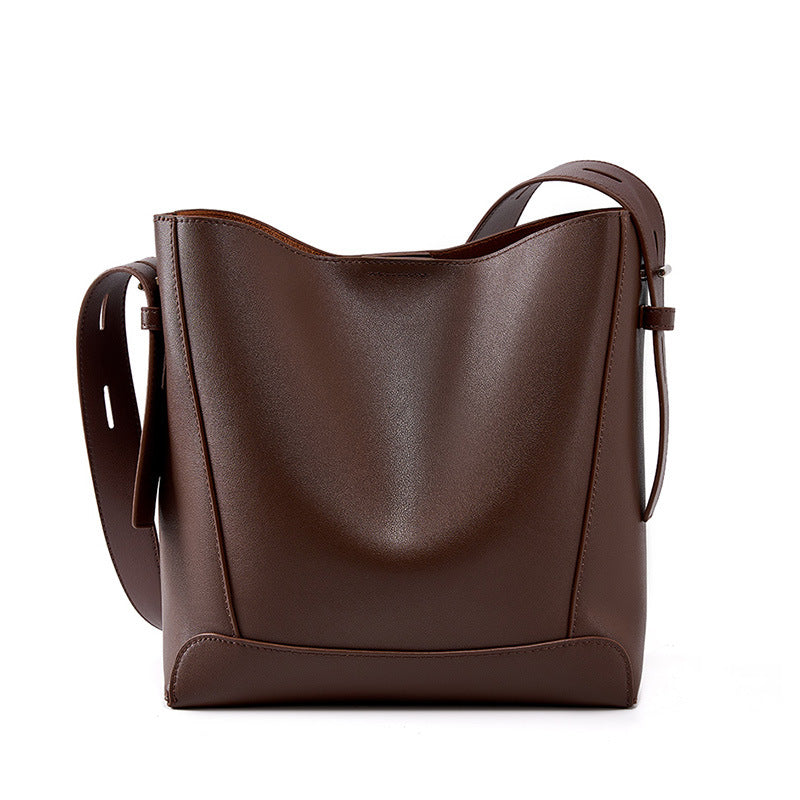 Minimalist Leather Bucket Bag - Large Capacity Commuter Shoulder Bag