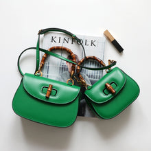 Load image into Gallery viewer, Genuine Leather Inspired Retro Bamboo Top Handle Mini Bag