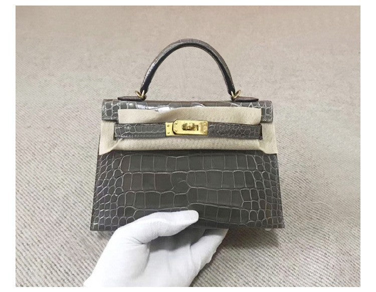 Inspired Mini Kelli 20 Croc Embossed Leather Chain Bag Golden Hardware