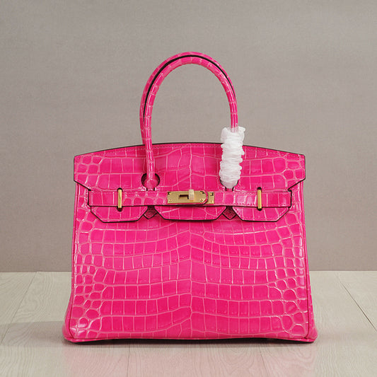 Crocodile Pattern Glossy Leather Handbags for Woman | Golden Hardware