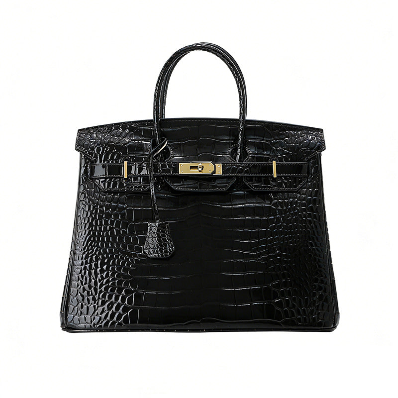 Crocodile Embossed Leather Handbag Rouge and Black