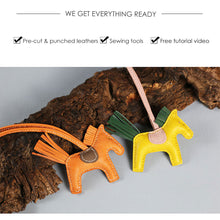 Load image into Gallery viewer, Handmade Leather Bag Charm Kit | DIY Leather Craft Rodeo Horse Bag Charm in Orange & Yellow - POPSEWING™