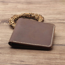 画像をギャラリービューアに読み込む, Men's Crazy Horse Genuine Leather Wallet | Hand Sewn Leather Wallet Gift for Father's Day/Birthday