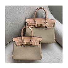 Load image into Gallery viewer, Beige Leather Luxury Handbag with Crocodile Flap | Birkin Size 25 and 30