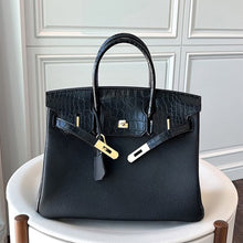 Load image into Gallery viewer, Inspired Black Leather Birkin Handbag Designer Bags