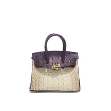 Load image into Gallery viewer, Beige & Purple Crocodile Embossed Leather Bag | Bi-color Handbag for Women - POPSEWING™