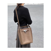 Load image into Gallery viewer, Women Leather Bucket Crossbody Bag in Taupe - POPSEWING®