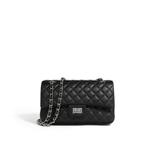 Load image into Gallery viewer, Black Chain Bag | Quilted Leather Bag with Woven Leather Chain Strap - POPSEWING™