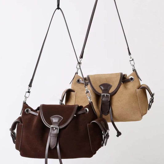 Suede Leather Multi-Pocket Crossbody Bag - Retro Spliced Edition