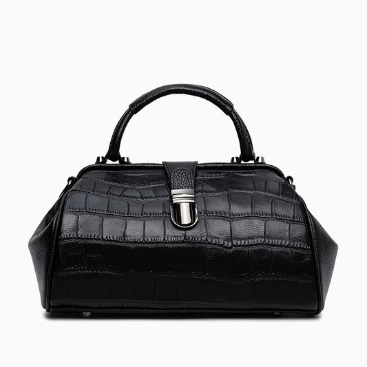 Crocodile-embossed Genuine Leather Doctor Bag Women Tote Bag