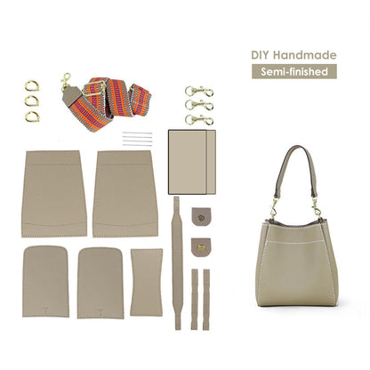 HANDSEWGIFT Women Bucket Bag Top Grain Leather DIY Kit