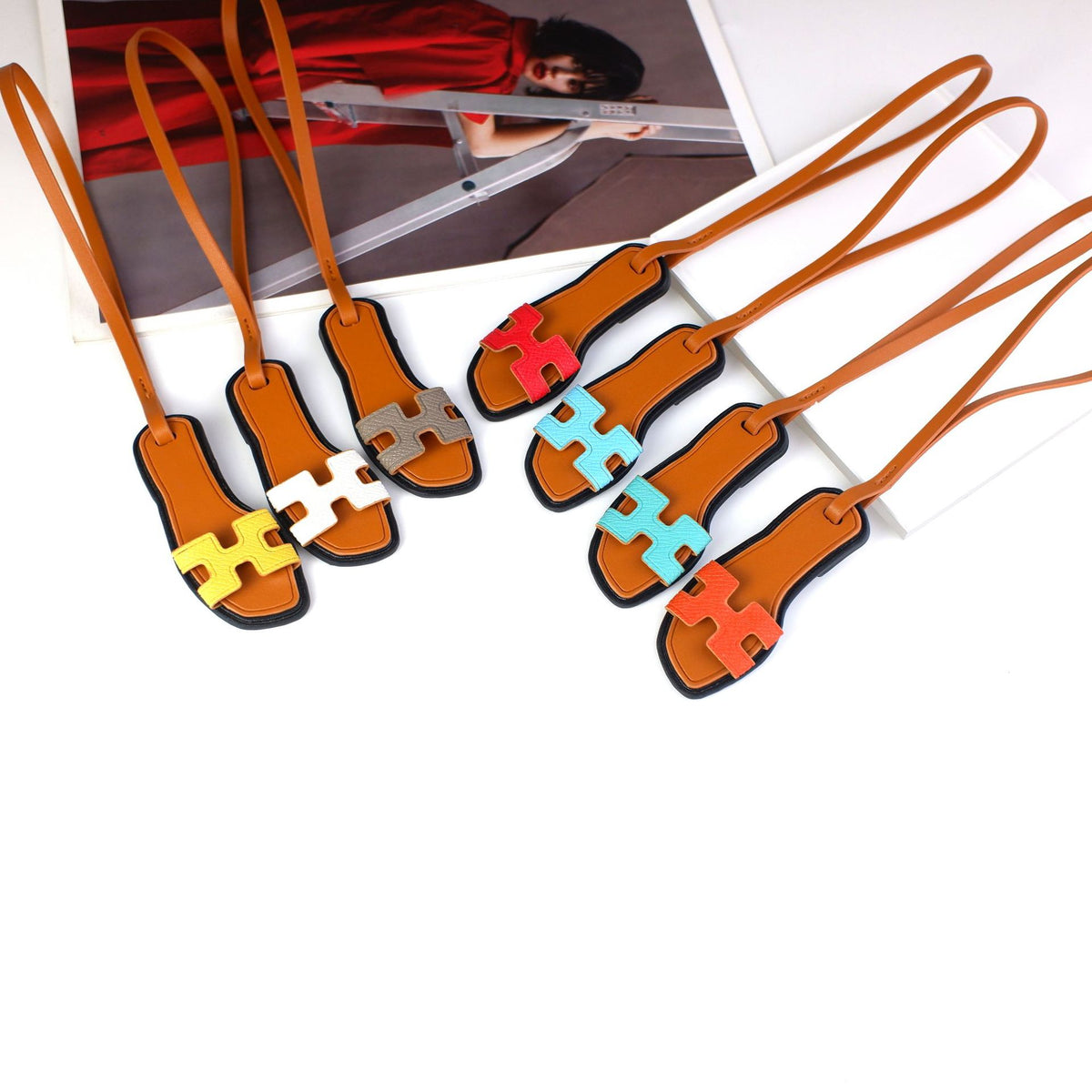 Inspired Sandal Slipper Bag Charm Vengan Leather Pendant