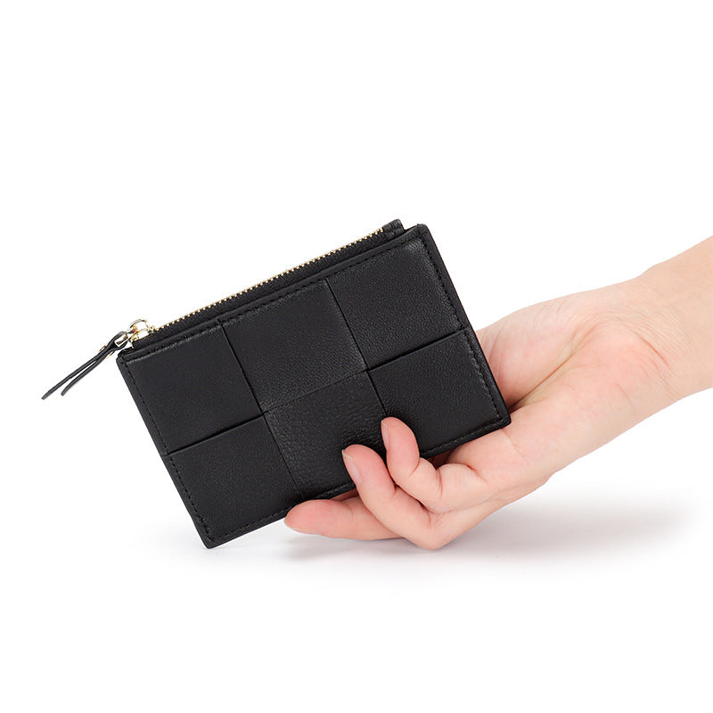 Sheep Leather Woven Slim Wallet Purse