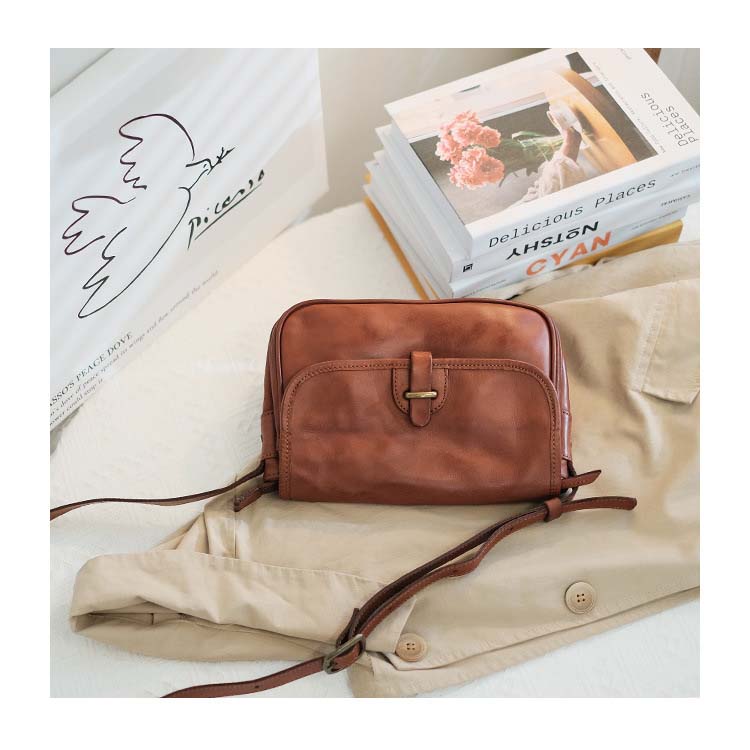 Vegetable Tanned Leather Messenger Bag Small Square Purse