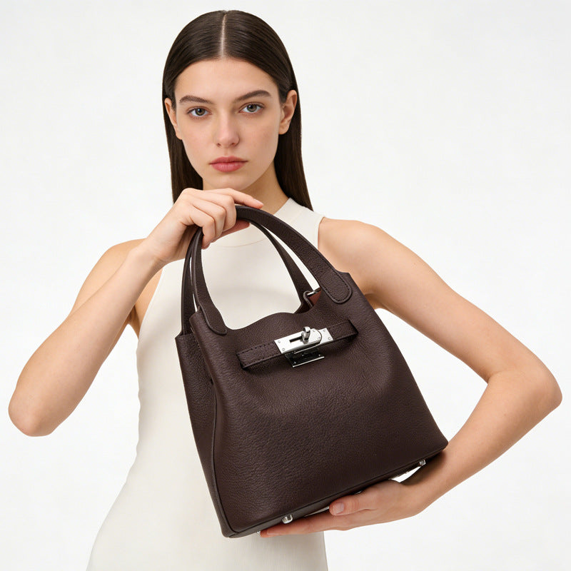 Top Grain Togo Leather Small Handbag Shoulder Bag Silver Hardware