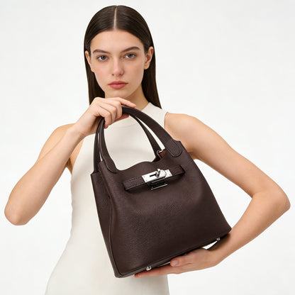 Top Grain Togo Leather Small Handbag Shoulder Bag Silver Hardware