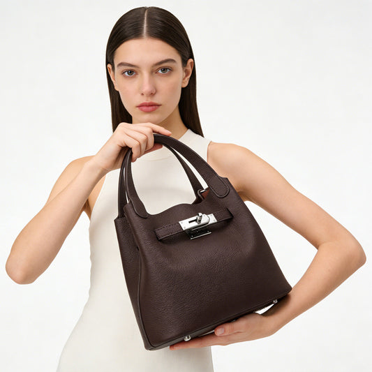Top Grain Togo Leather Small Handbag Shoulder Bag Silver Hardware