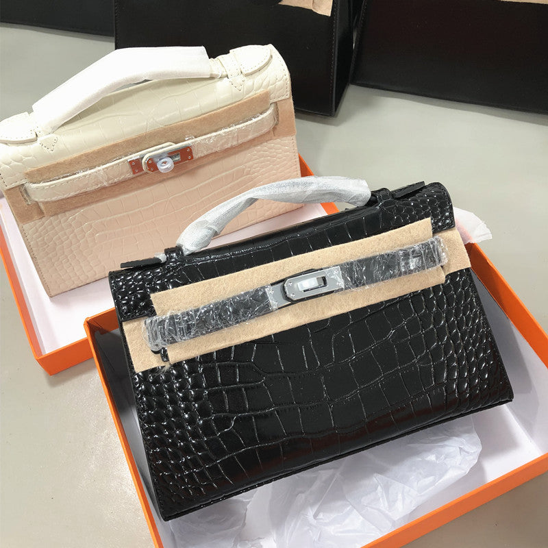 Crocodile Embossed Leather Inspired Kelli Small Chain Bag Silver Hardware