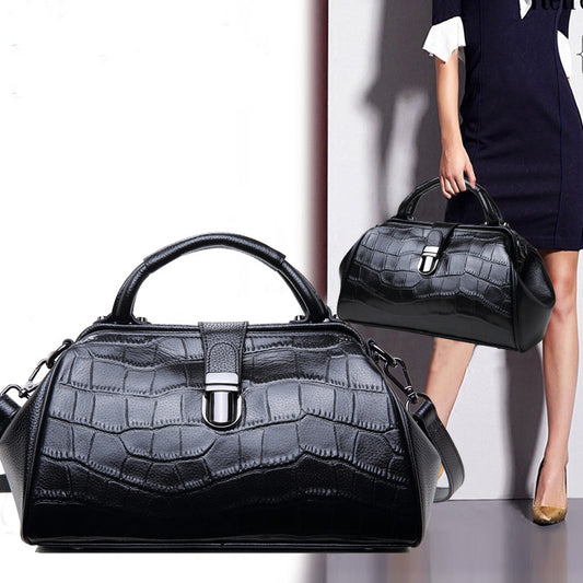 Crocodile-embossed Genuine Leather Doctor Bag Women Tote Bag