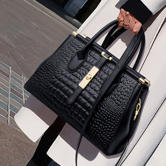 Crocodile-embossed Genuine Leather Women Tote Bag