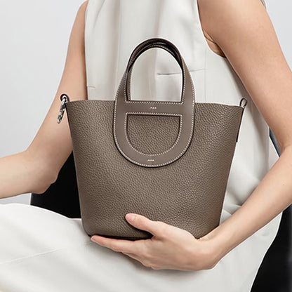Top Grain Leather Pig Nose Mini Tote Bag Woman Bucket Bag