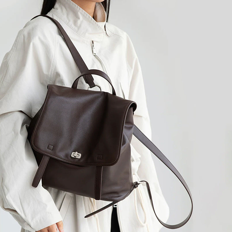 Minimalist Genuine Leather Backpack - Chic Laptop Commuter Bag